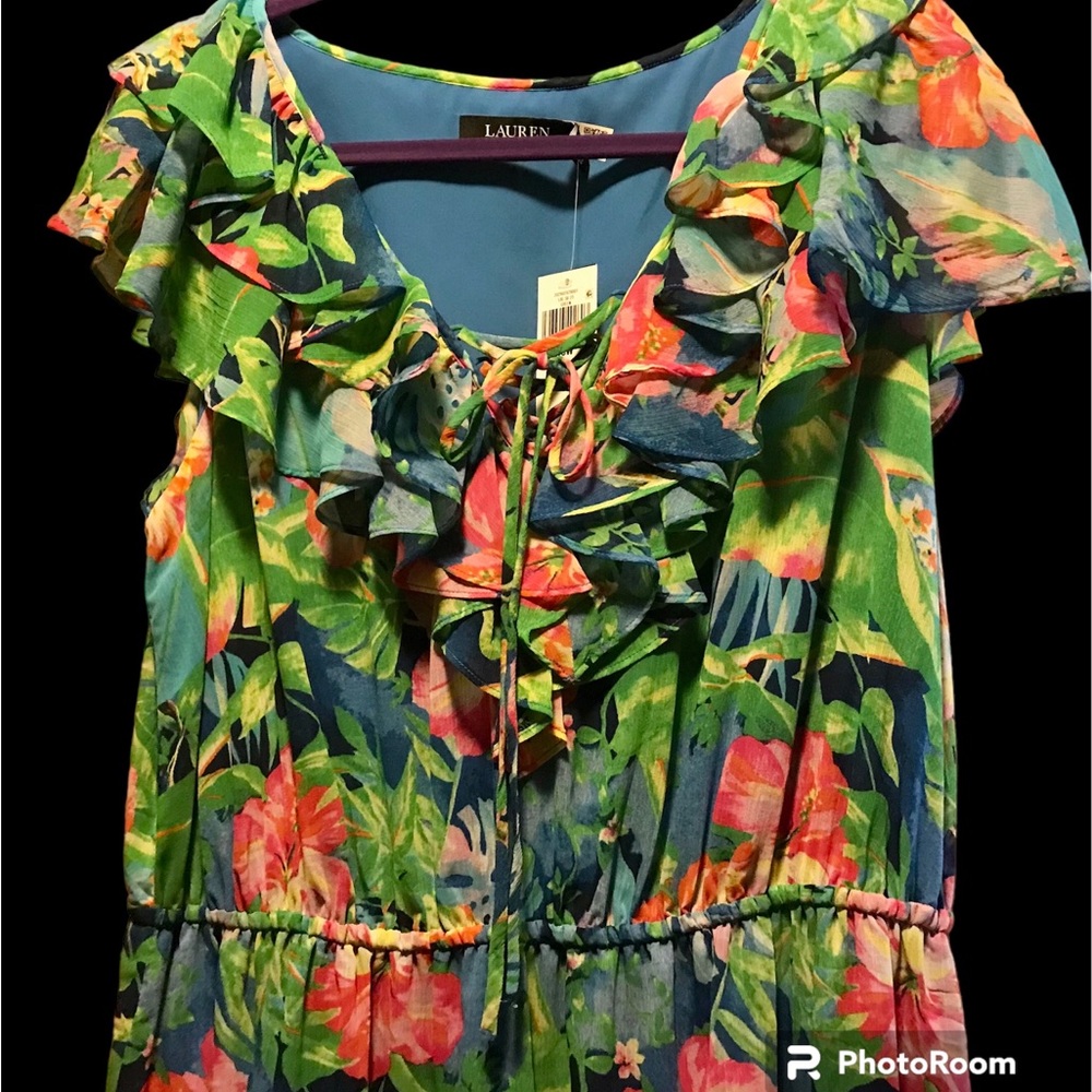 Feminine & comfortable Ralph Lauren + Size Floral Crinkle Georgette Tiered Dress